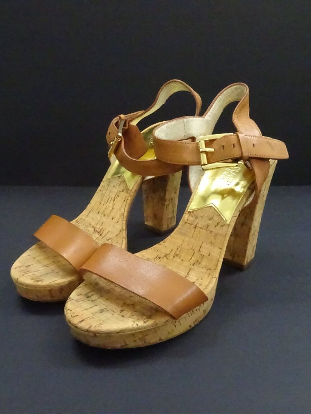 Michael Kors Luggage Brown Cork Platform Sandals - Size 7.5M